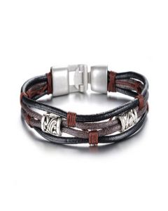 Leather Black & Brown Braided Wristband Bracelet Men's Boys Wrap Gift