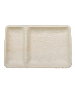 Eco friendly disposable areca leaf plates, wedding and party plates - 23.6 cm rectangular 2 compartments Areca Leaf plate - 25 Pieces